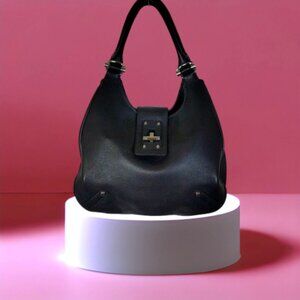 Banana Republic Black Pebble Leather Shoulder Bag Hobo Purse Chrome Hardware